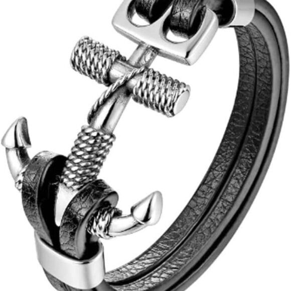 Other - Rope Anchor Black Leather Bracelet for Men AD